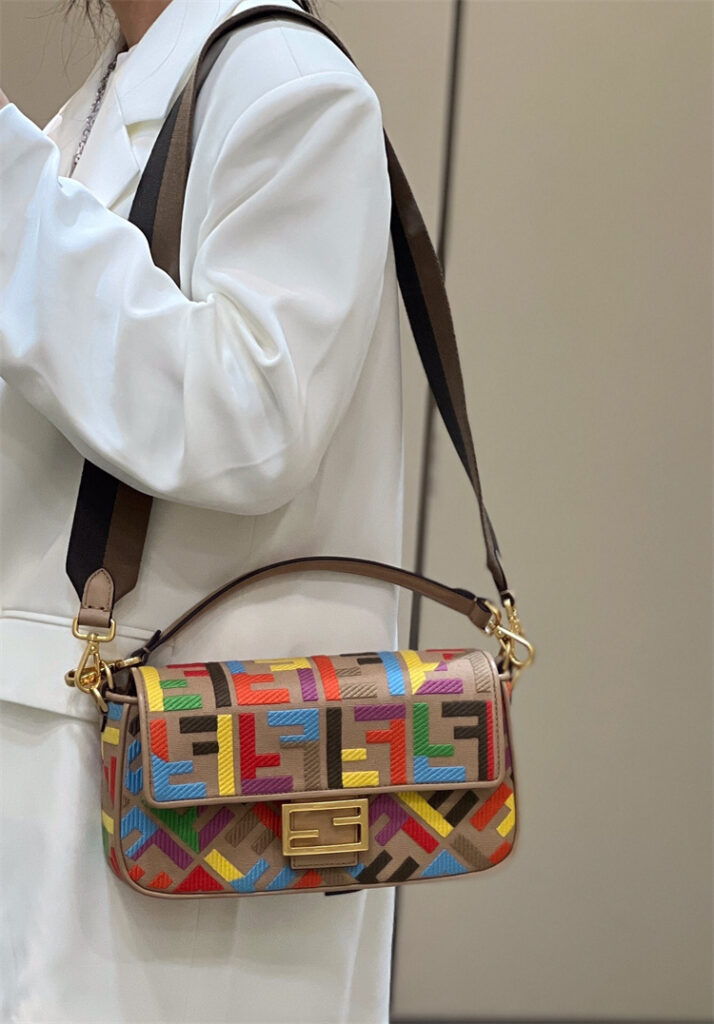 Baguette - Multicolor canvas bag with FF embroidery